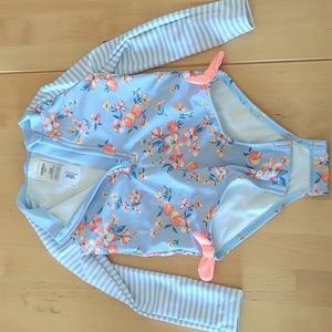 OshKosh B'Gosh Floral and Stripe 1-piece Rashguard With Zipper and Bows 18M